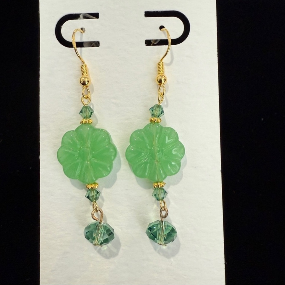 HANDMADE - Gold Plated on Silver Floral Earrings with Crystals